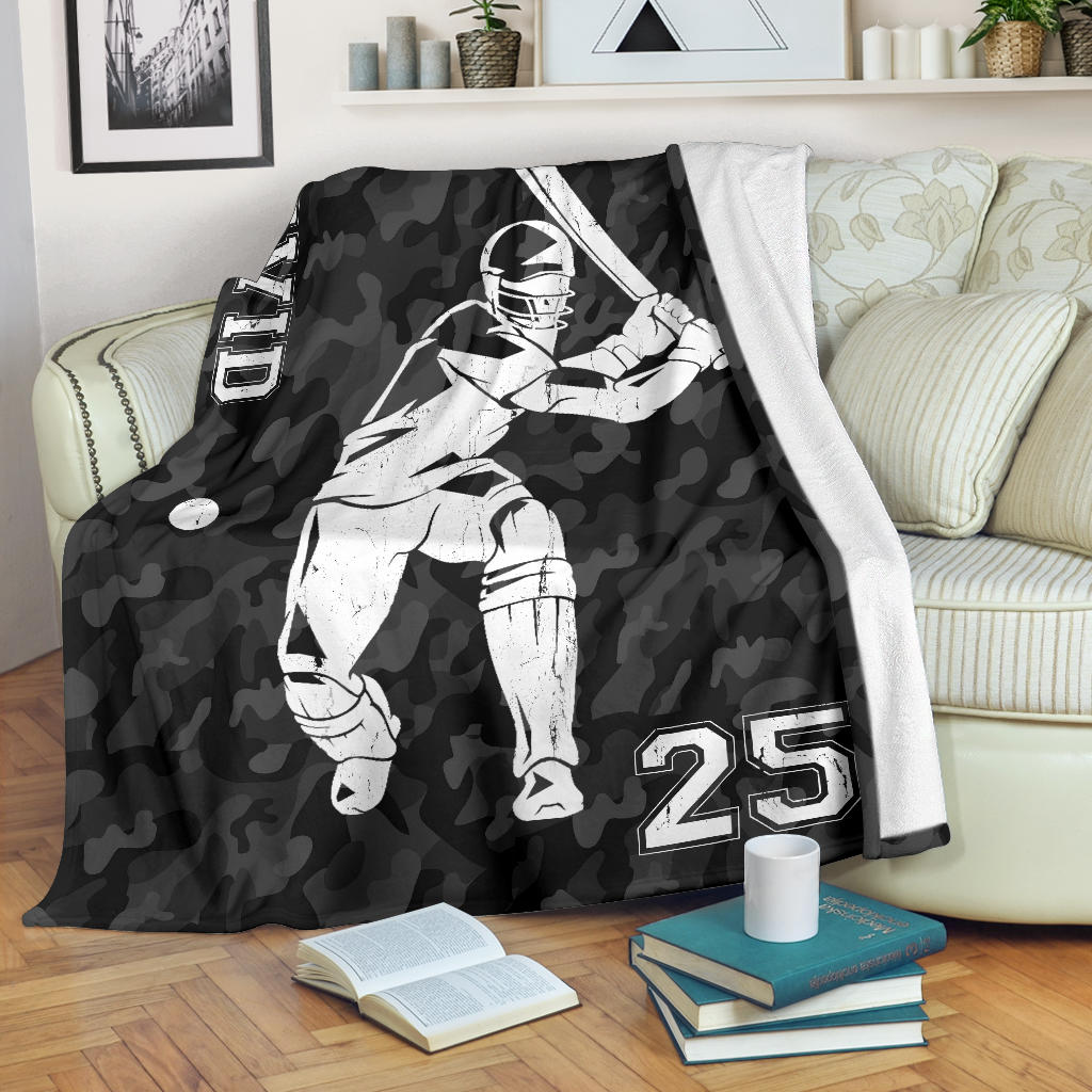 Ohaprints-Fleece-Sherpa-Blanket-Gift-For-Cricket-Lover-Black-Camo-Cricket-Boy-Player-Custom-Personalized-Name-Soft-Throw-Blanket-1769-Fleece Blanket