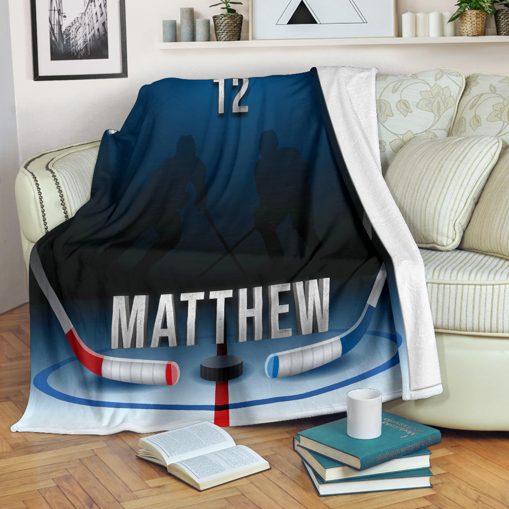 Ohaprints-Fleece-Sherpa-Blanket-Blue-Hockey-Match-Blanket-For-Hockey-Fan-Player-Lover-Custom-Personalized-Name-Number-Soft-Throw-Blanket-1696-Fleece Blanket