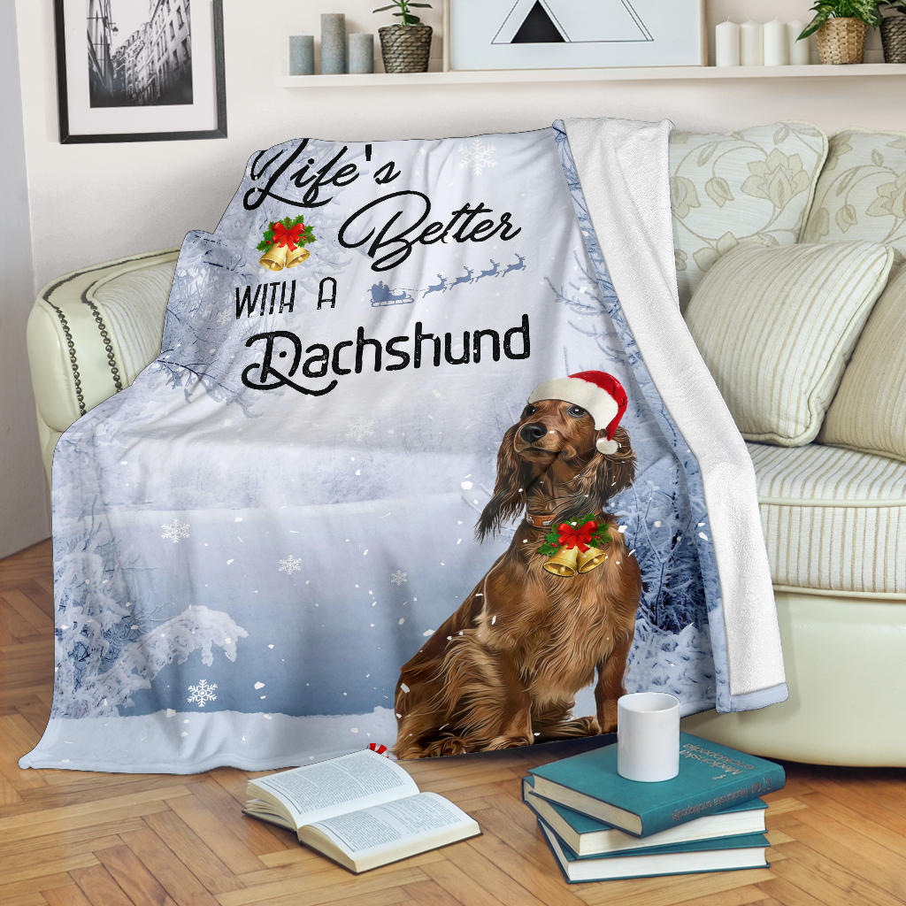 Ohaprints-Fleece-Sherpa-Blanket-Dachshund-Life-Is-Better-Gift-For-Dog-Lover-Xmas-Gift-Soft-Throw-Blanket-1791-Fleece Blanket