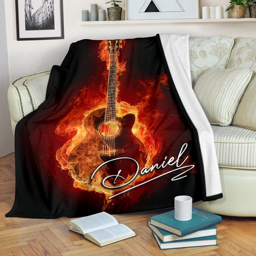 Ohaprints-Fleece-Sherpa-Blanket-Fire-Flame-Acoustic-Guitar-Lover-Gift-Guitarist-Black-Custom-Personalized-Name-Soft-Throw-Blanket-1680-Fleece Blanket