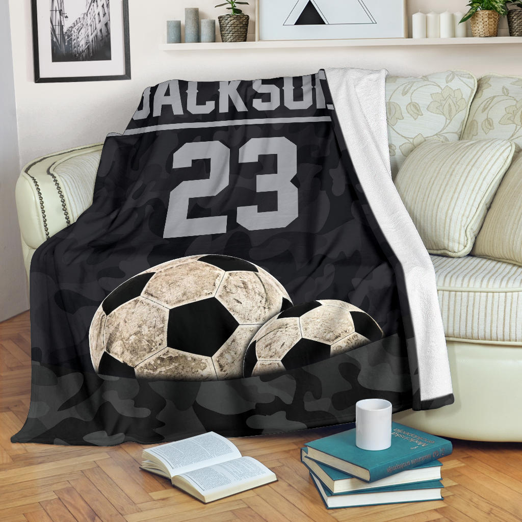 Ohaprints-Fleece-Sherpa-Blanket-Soccer-Camo-Balls-Gift-For-Fan-Lovers-Custom-Personalized-Name-Number-Soft-Throw-Blanket-1311-Fleece Blanket