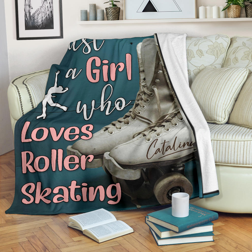 Ohaprints-Fleece-Sherpa-Blanket-Roller-Skater-Just-A-Girl-Who-Love-Roller-Skating-Navy-Custom-Personalized-Name-Soft-Throw-Blanket-1584-Fleece Blanket