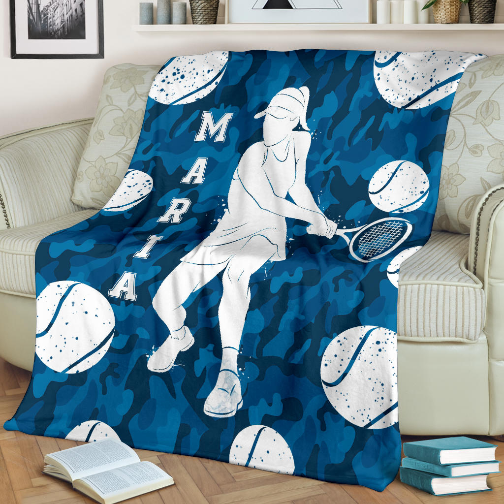 Ohaprints-Fleece-Sherpa-Blanket-Tennis-Blue-Camo-Girl-Player-Gift-For-Fan-Lovers-Custom-Personalized-Name-Soft-Throw-Blanket-1784-Fleece Blanket