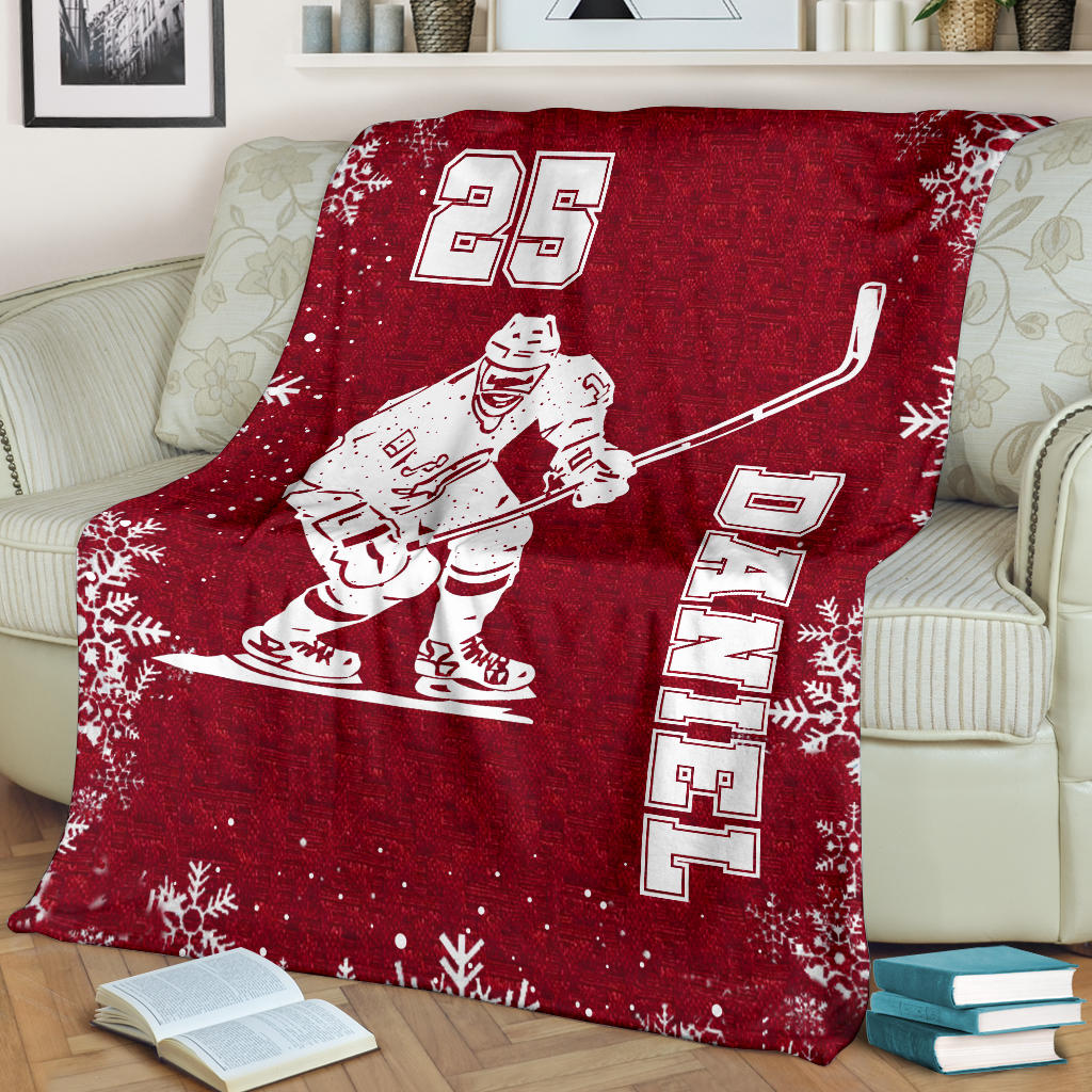 Ohaprints-Fleece-Sherpa-Blanket-Red-Christmas-Hockey-Teen-Boy-Fan-Sport-Lover-Custom-Personalized-Name-Number-Soft-Throw-Blanket-1741-Fleece Blanket