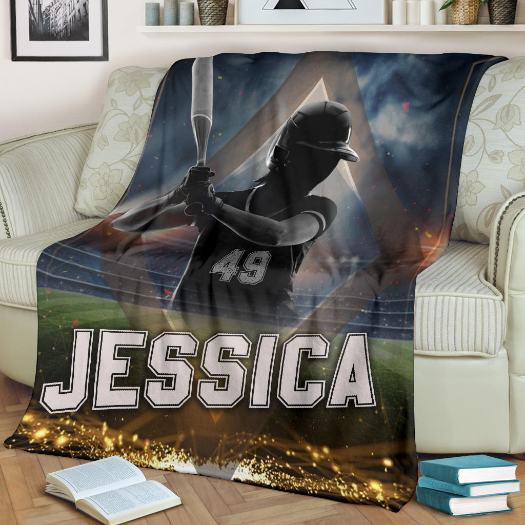 Ohaprints-Fleece-Sherpa-Blanket-Softball-Gift-For-Daughter-Girl-Custom-Personalized-Name-Number-Soft-Throw-Blanket-1904-Fleece Blanket