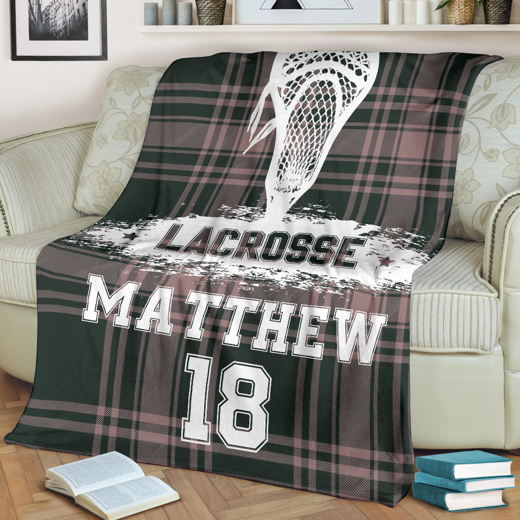 Ohaprints-Fleece-Sherpa-Blanket-Lacrosse-Checkered-Background-Perfect-Gift-Custom-Personalized-Name-Number-Soft-Throw-Blanket-1698-Fleece Blanket