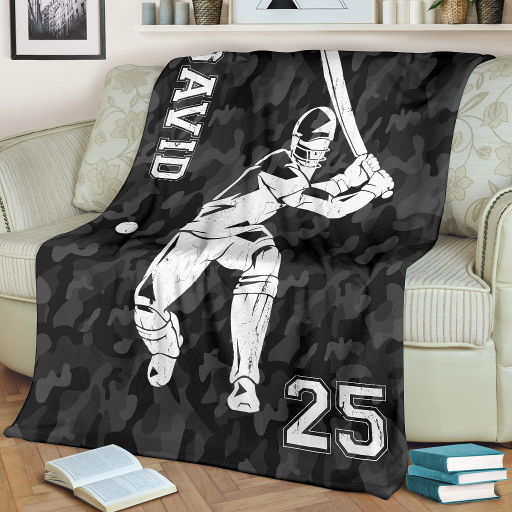 Ohaprints-Fleece-Sherpa-Blanket-Gift-For-Cricket-Lover-Black-Camo-Cricket-Boy-Player-Custom-Personalized-Name-Soft-Throw-Blanket-1769-Fleece Blanket