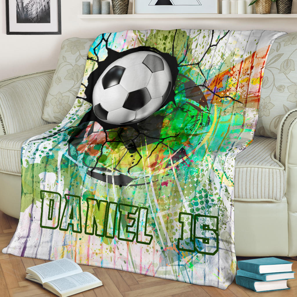 Ohaprints-Fleece-Sherpa-Blanket-Soccer-Ball-Colors-Effect-Custom-Personalized-Name-Number-Soft-Throw-Blanket-1248-Fleece Blanket