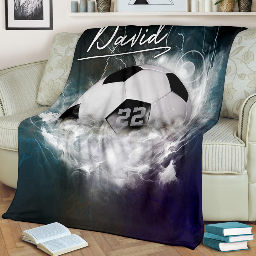 Ohaprints-Fleece-Sherpa-Blanket-Soccer-Water-Drop-Thunder-Balls-Custom-Personalized-Name-Number-Soft-Throw-Blanket-1184-Fleece Blanket