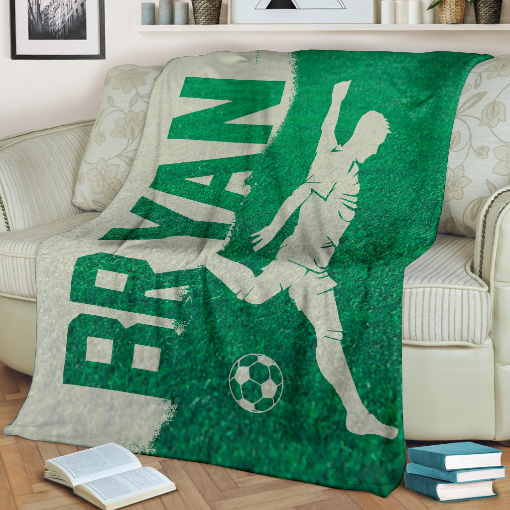 Ohaprints-Fleece-Sherpa-Blanket-Soccer-Green-Effect-Make-Them-Feel-Special-Custom-Personalized-Name-Soft-Throw-Blanket-1224-Fleece Blanket