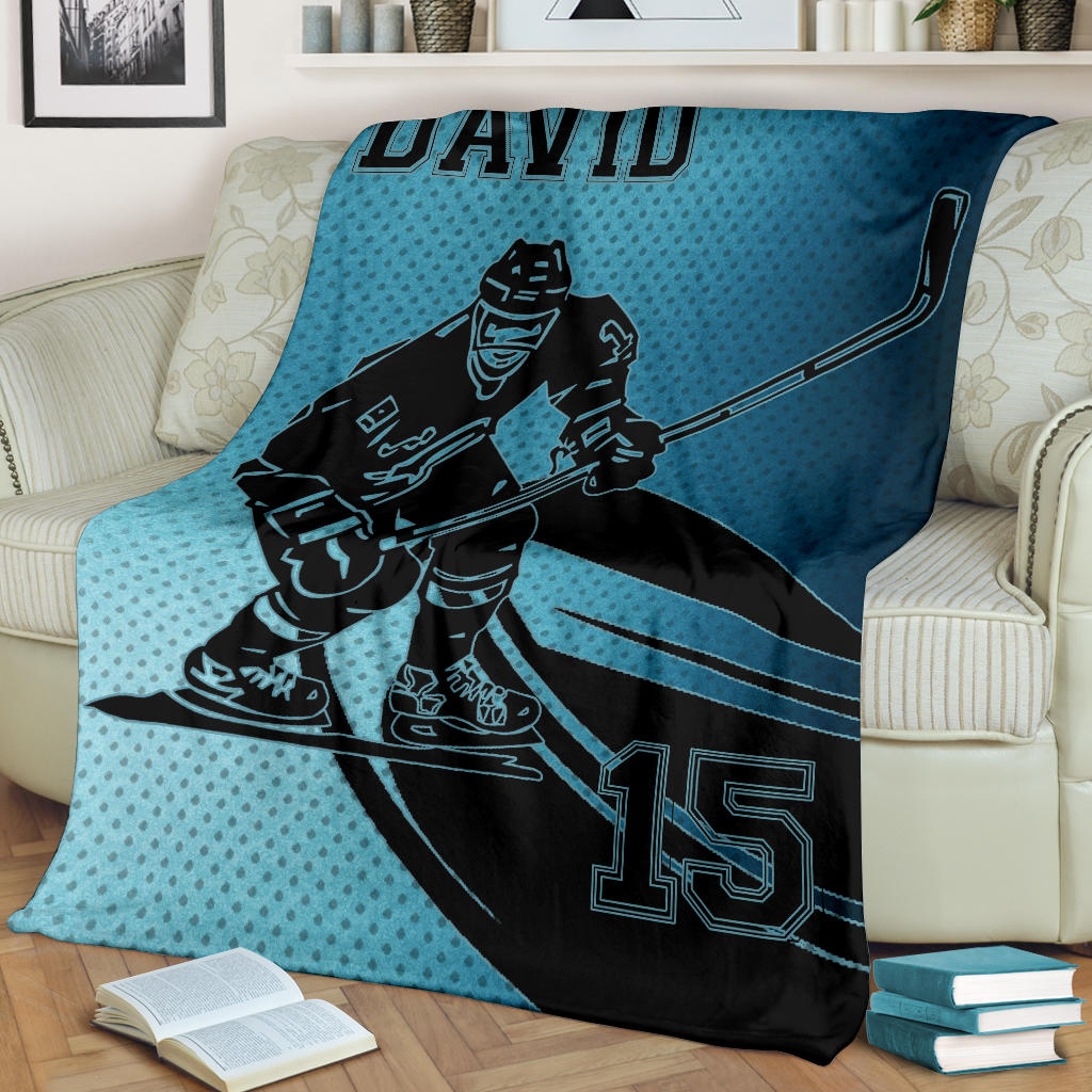 Ohaprints-Fleece-Sherpa-Blanket-Hockey-Fan-Sport-Lover-Gift-Hockey-Boy-Player-Blue-Custom-Personalized-Name-Number-Soft-Throw-Blanket-1758-Fleece Blanket