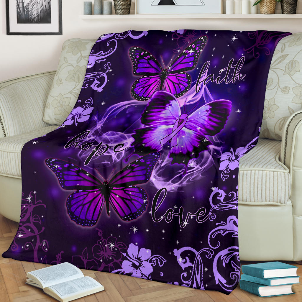 Ohaprints-Fleece-Sherpa-Blanket-Raise-Fibromyalgia-Purple-Ribbon-Butterfly-Faith-Hope-Love-Purple-Soft-Throw-Blanket-1568-Fleece Blanket