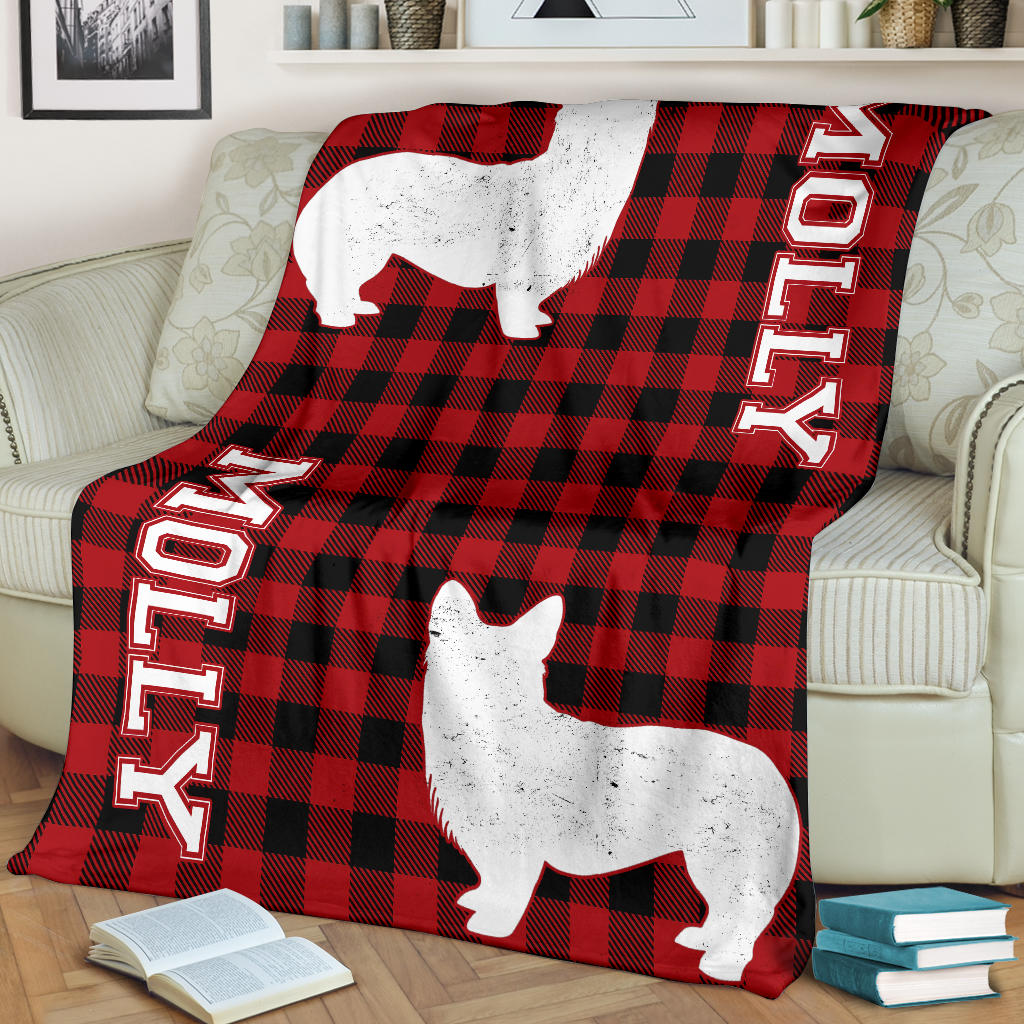 Ohaprints-Fleece-Sherpa-Blanket-Corgi-Dog-Checkered-Red-Black-Gift-For-Dog-Lovers-Custom-Personalized-Name-Soft-Throw-Blanket-1796-Fleece Blanket