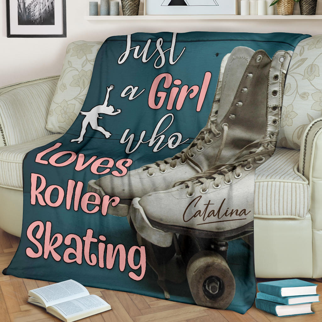 Ohaprints-Fleece-Sherpa-Blanket-Roller-Skater-Just-A-Girl-Who-Love-Roller-Skating-Navy-Custom-Personalized-Name-Soft-Throw-Blanket-1584-Fleece Blanket