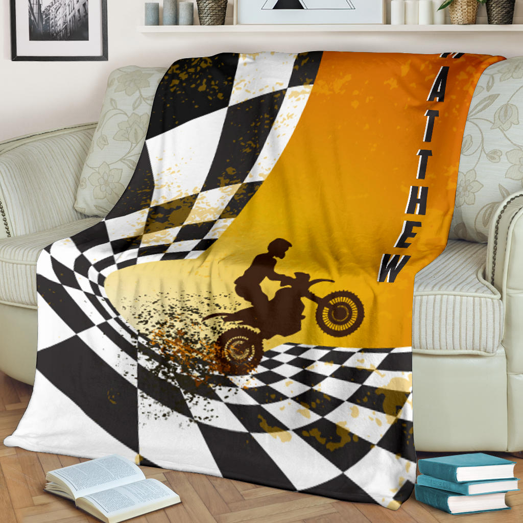 Ohaprints-Fleece-Sherpa-Blanket-Motocross-Black-And-White-Custom-Personalized-Name-Soft-Throw-Blanket-1423-Fleece Blanket