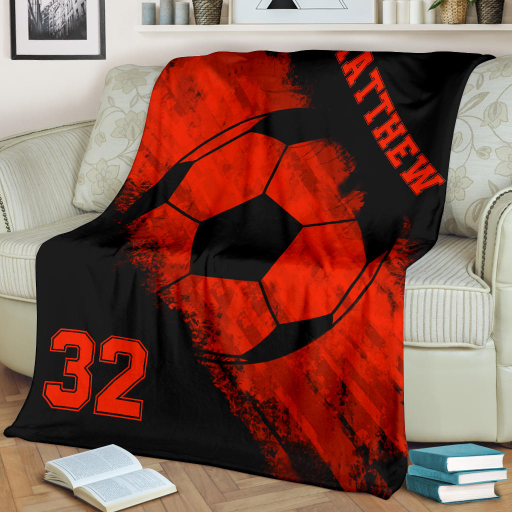 Ohaprints-Fleece-Sherpa-Blanket-Soccer-Red-Black-Ball-Custom-Personalized-Name-Number-Soft-Throw-Blanket-1861-Fleece Blanket