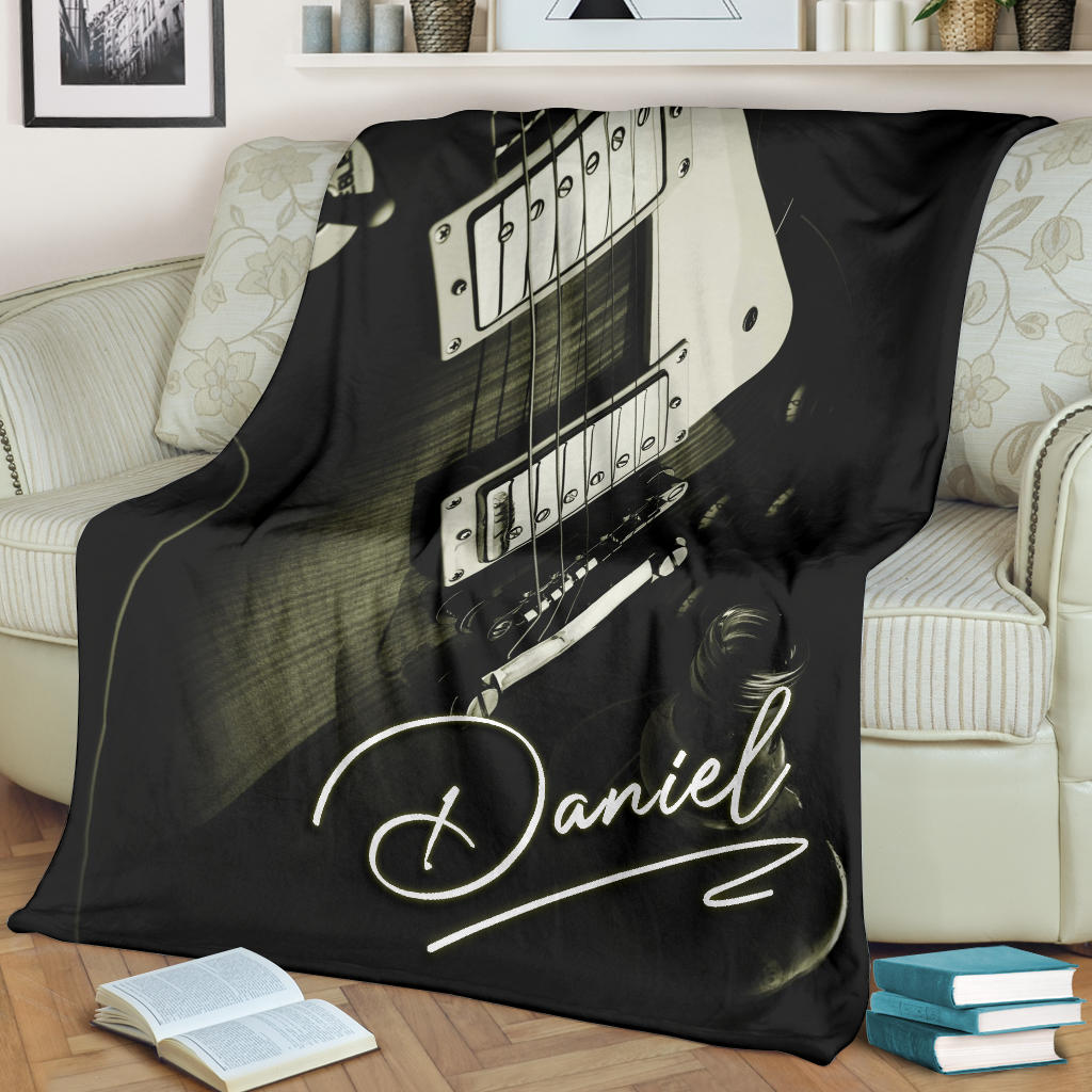 Ohaprints-Fleece-Sherpa-Blanket-Guitar-Lover-Gift-Guitarist-Black-Guitar-Custom-Personalized-Name-Soft-Throw-Blanket-1672-Fleece Blanket