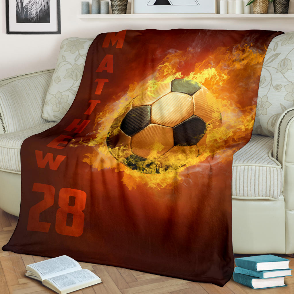 Ohaprints-Fleece-Sherpa-Blanket-Soccer-Fireball-Lover-Gift-Custom-Personalized-Name-Number-Soft-Throw-Blanket-1232-Fleece Blanket