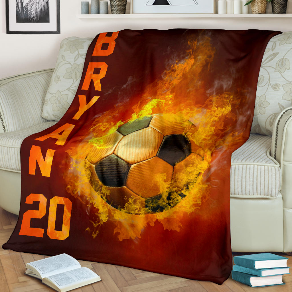 Ohaprints-Fleece-Sherpa-Blanket-Fire-Printed-Soccer-Ball-Fans-Lovers-Custom-Personalized-Name-Number-Soft-Throw-Blanket-1923-Fleece Blanket