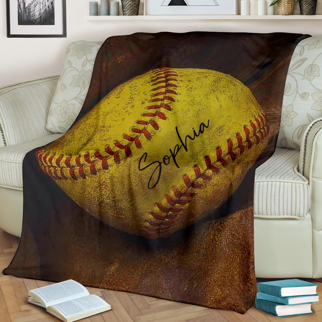 Ohaprints-Fleece-Sherpa-Blanket-Softball-Gift-For-Daughter-Girl-Custom-Personalized-Name-Soft-Throw-Blanket-1856-Fleece Blanket