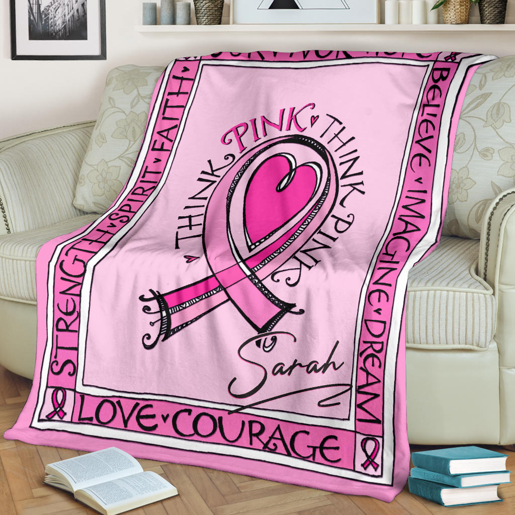 Ohaprints-Fleece-Sherpa-Blanket-Breast-Cancer-Awareness-Think-Pink-Love-Caurage-Custom-Personalized-Name-Soft-Throw-Blanket-1659-Fleece Blanket
