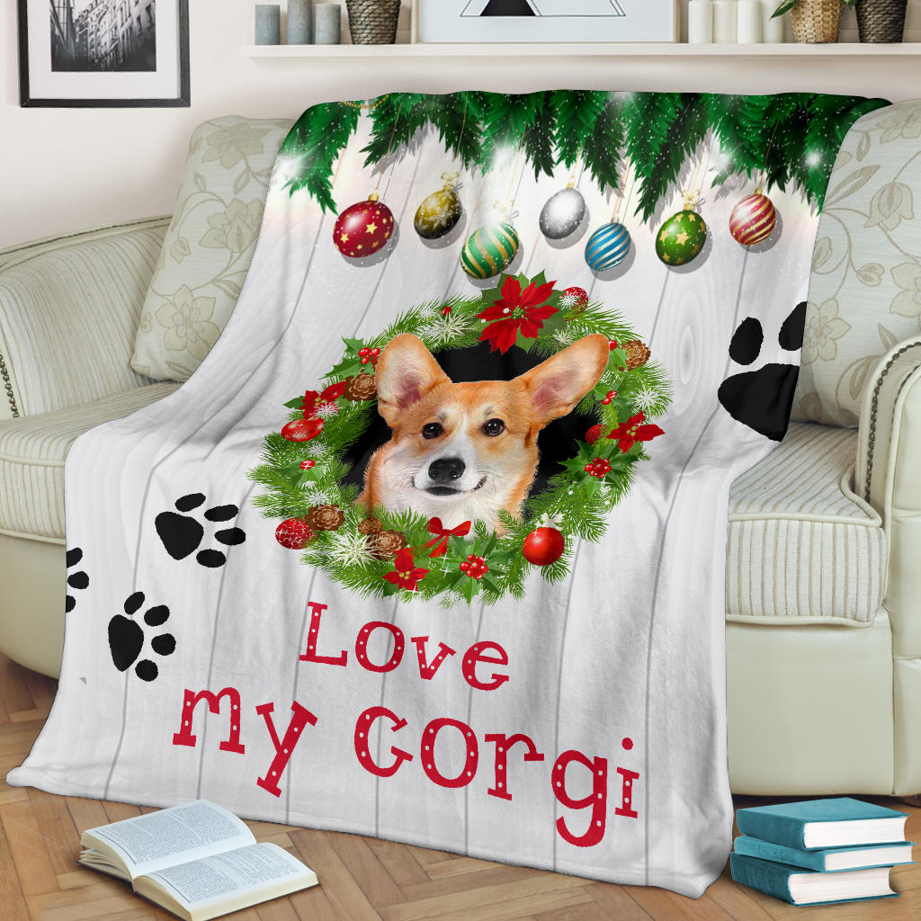 Ohaprints-Fleece-Sherpa-Blanket-Corgi-Dog-Christmas-Wreath-Love-Gift-For-Dog-Lover-Soft-Throw-Blanket-1786-Fleece Blanket