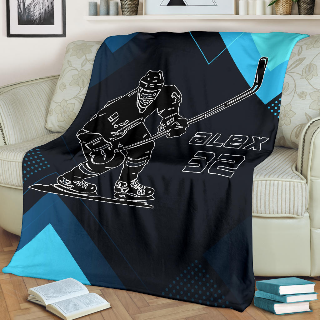 Ohaprints-Fleece-Sherpa-Blanket-Hockey-Player-Fan-Sport-Lover-Hockey-Boy-Black-Custom-Personalized-Name-Number-Soft-Throw-Blanket-1759-Fleece Blanket
