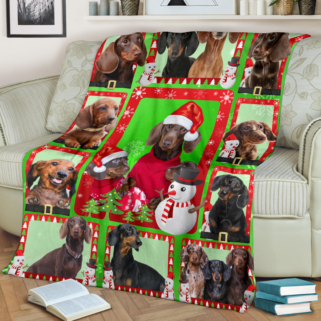 Ohaprints-Fleece-Sherpa-Blanket-Dachshund-Christmas-Snowman-Gift-For-Dog-Lovers-Soft-Throw-Blanket-1743-Fleece Blanket