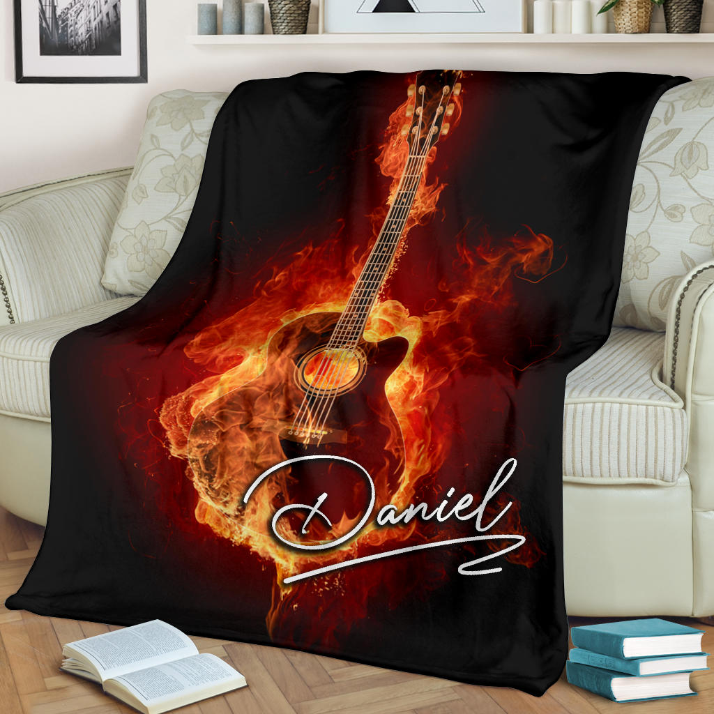 Ohaprints-Fleece-Sherpa-Blanket-Fire-Flame-Acoustic-Guitar-Lover-Gift-Guitarist-Black-Custom-Personalized-Name-Soft-Throw-Blanket-1680-Fleece Blanket