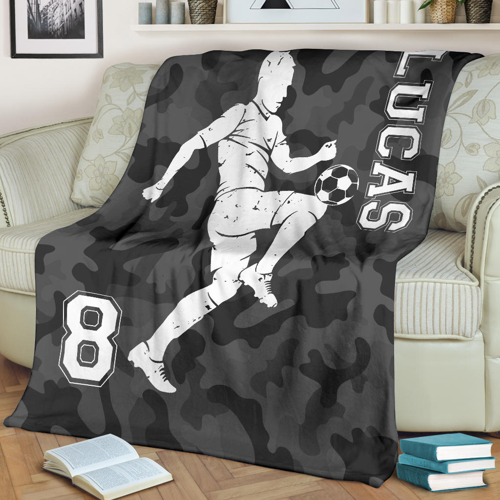 Ohaprints-Fleece-Sherpa-Blanket-Soccer-Camo-Player-Gift-For-Fan-Lovers-Custom-Personalized-Name-Number-Soft-Throw-Blanket-1258-Fleece Blanket