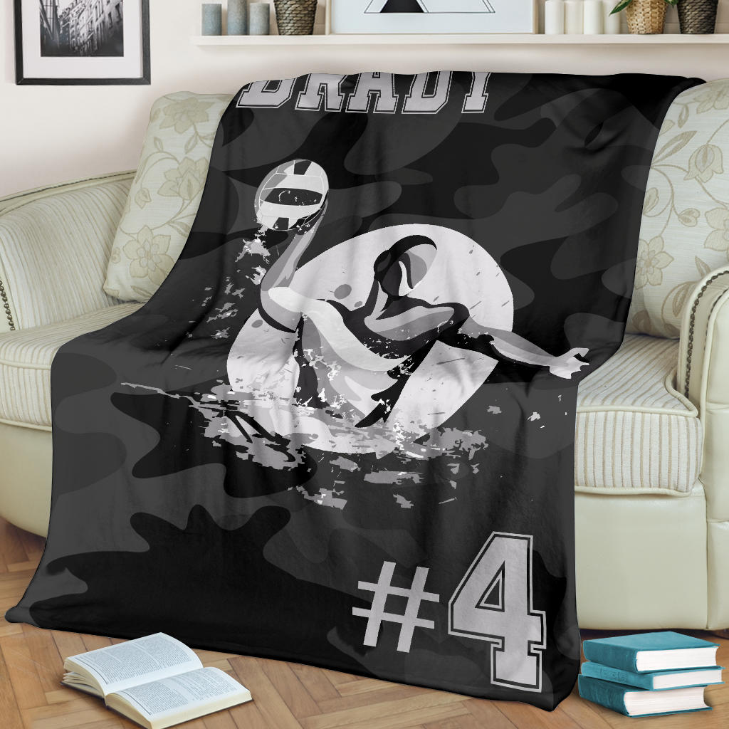 Ohaprints-Fleece-Sherpa-Blanket-Water-Polo-Black-And-White-Custom-Personalized-Name-Number-Soft-Throw-Blanket-1426-Fleece Blanket