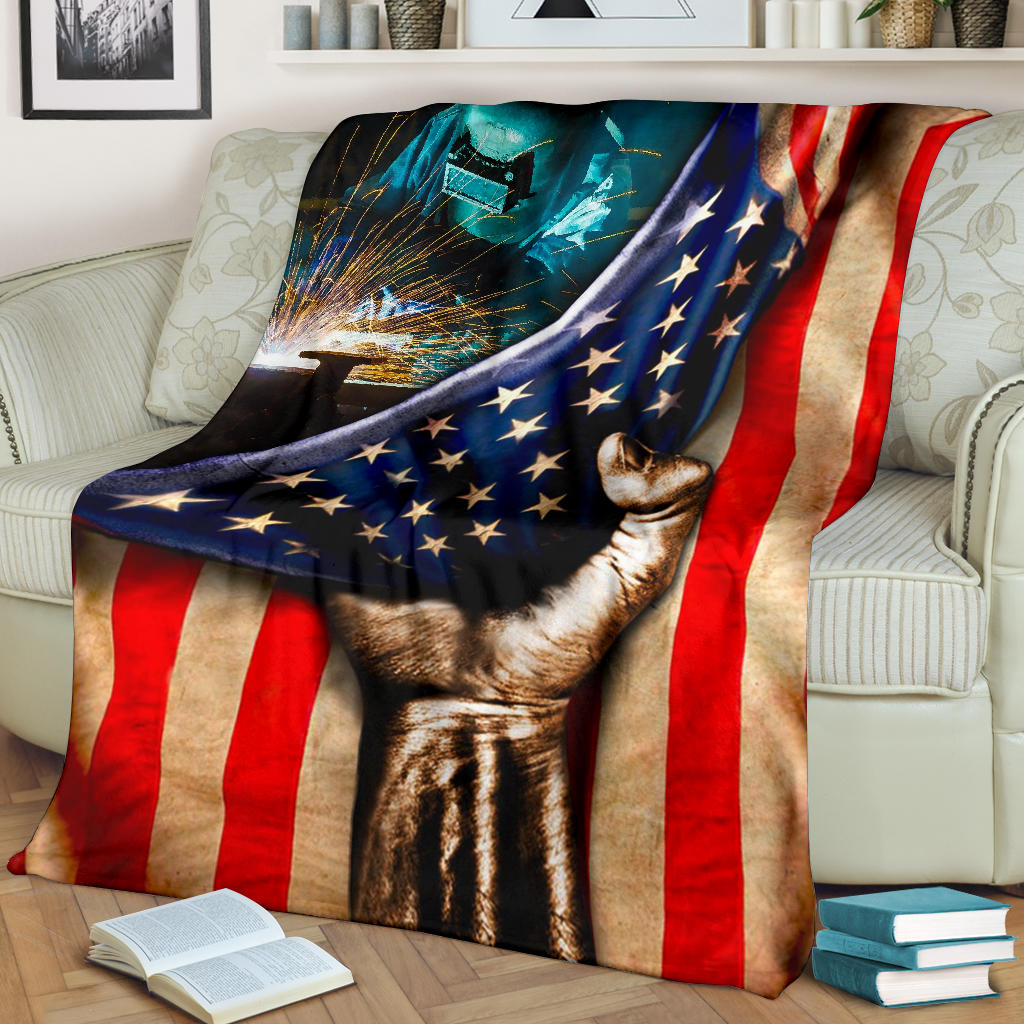 Ohaprints-Fleece-Sherpa-Blanket-Welder-Flag-Usa-American-Gift-For-Welder-Lovers-Soft-Throw-Blanket-1617-Fleece Blanket