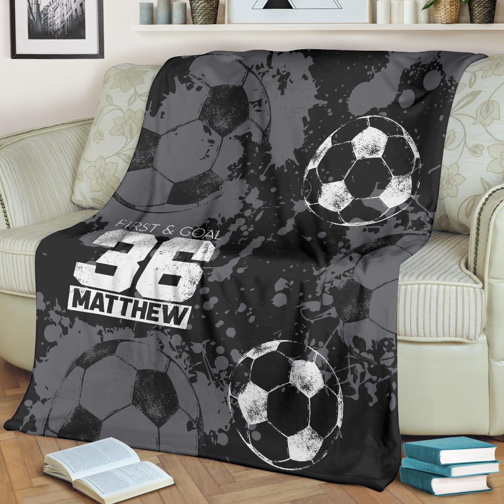 Ohaprints-Fleece-Sherpa-Blanket-Soccer-Dark-Mud-First-Goal-Custom-Personalized-Name-Number-Soft-Throw-Blanket-1348-Fleece Blanket