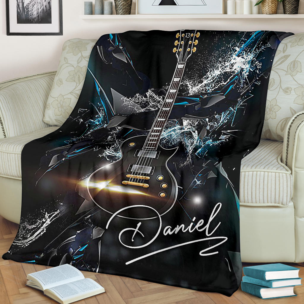 Ohaprints-Fleece-Sherpa-Blanket-Water-Glass-Acoustic-Guitar-Lover-Gift-Guitarist-Black-Custom-Personalized-Name-Soft-Throw-Blanket-1681-Fleece Blanket