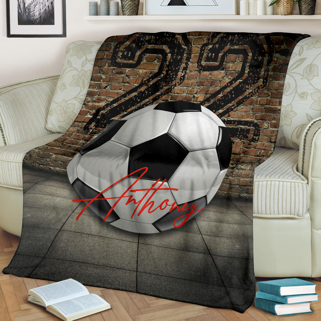 Ohaprints-Fleece-Sherpa-Blanket-Soccer-Balls-With-Wall-Custom-Personalized-Name-Number-Soft-Throw-Blanket-1191-Fleece Blanket