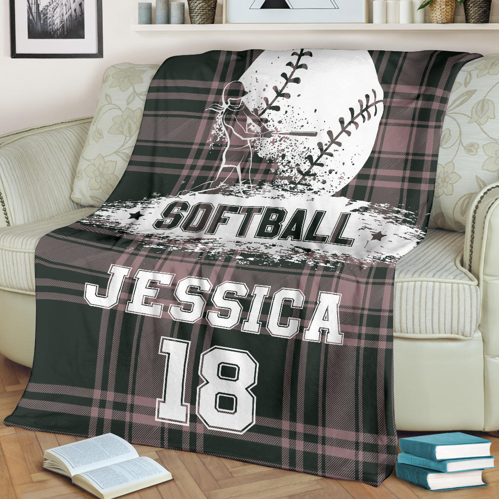 Ohaprints-Fleece-Sherpa-Blanket-Softball-Gift-For-Daughter-Girl-Custom-Personalized-Name-Number-Soft-Throw-Blanket-1868-Fleece Blanket