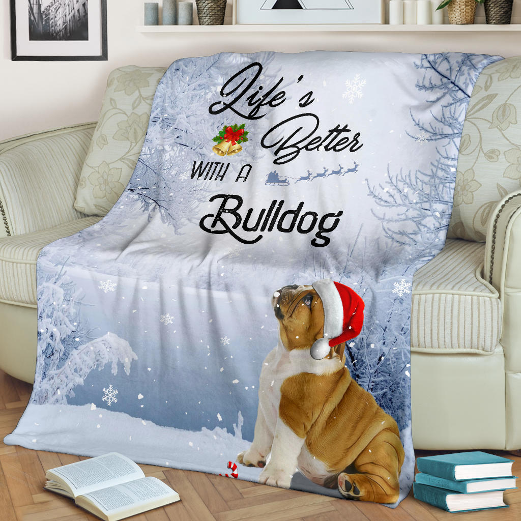 Ohaprints-Fleece-Sherpa-Blanket-Life-Is-Better-With-A-French-Bulldog-Puppy-Dog-Wear-Christmas-Hat-White-Soft-Throw-Blanket-1790-Fleece Blanket