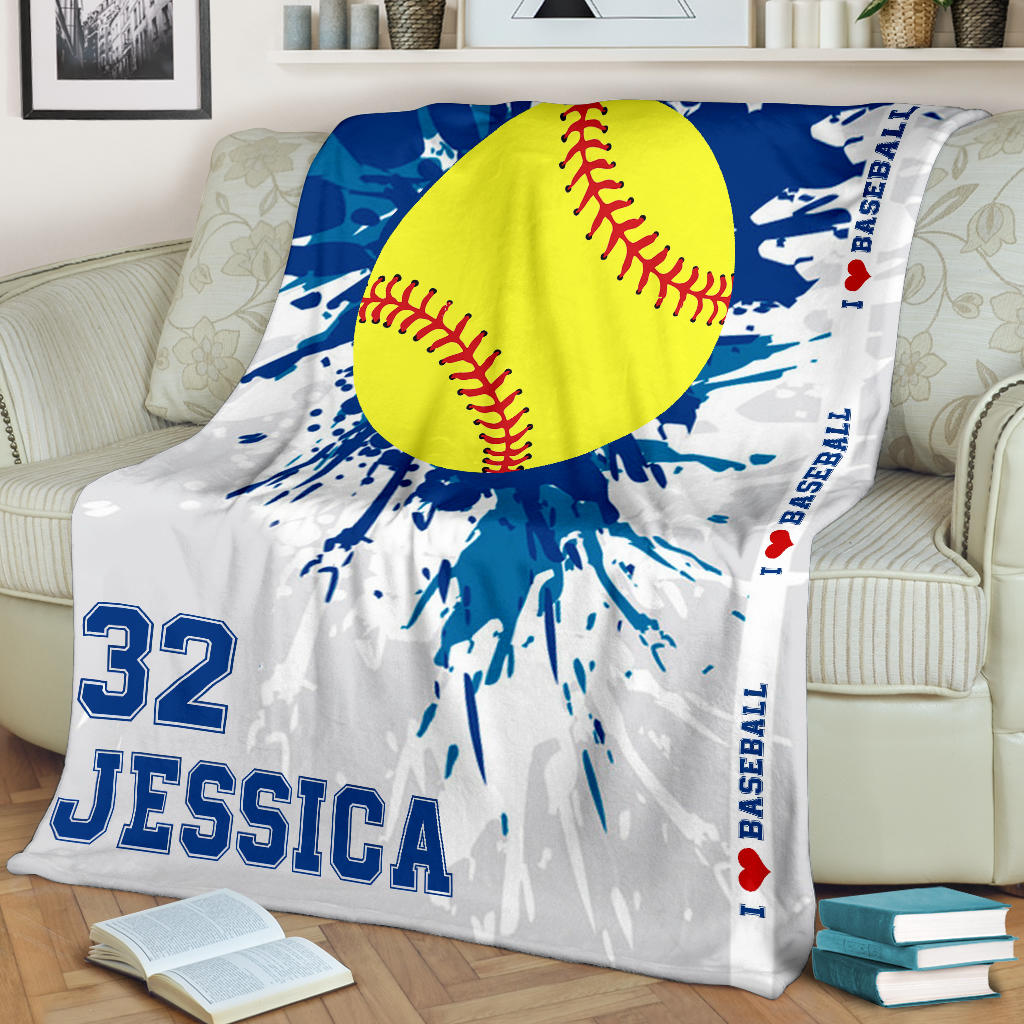 Ohaprints-Fleece-Sherpa-Blanket-Softball-Gift-For-Daughter-Girl-Custom-Personalized-Name-Number-Soft-Throw-Blanket-1842-Fleece Blanket