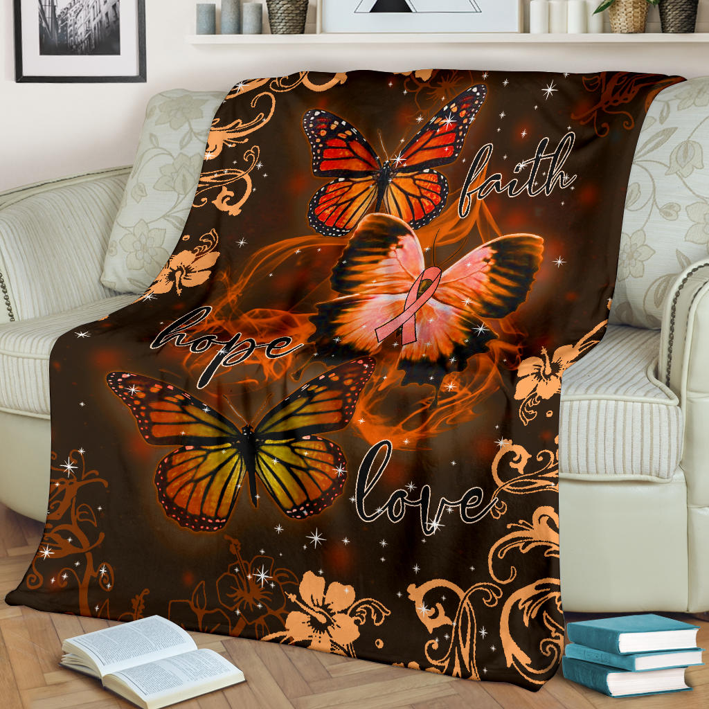 Ohaprints-Fleece-Sherpa-Blanket-Raise-Multiple-Sclerosis-Awareness-Orange-Ribbon-Butterfly-Faith-Hope-Love-Soft-Throw-Blanket-1569-Fleece Blanket