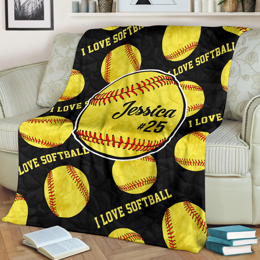 Ohaprints-Fleece-Sherpa-Blanket-Softball-Gift-For-Daughter-Girl-Custom-Personalized-Name-Number-Soft-Throw-Blanket-1822-Fleece Blanket