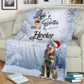 Ohaprints-Fleece-Sherpa-Blanket-Life-Is-Better-With-A-Heeler-Puppy-Dog-Wear-Christmas-Hat-White-Soft-Throw-Blanket-1789-Fleece Blanket