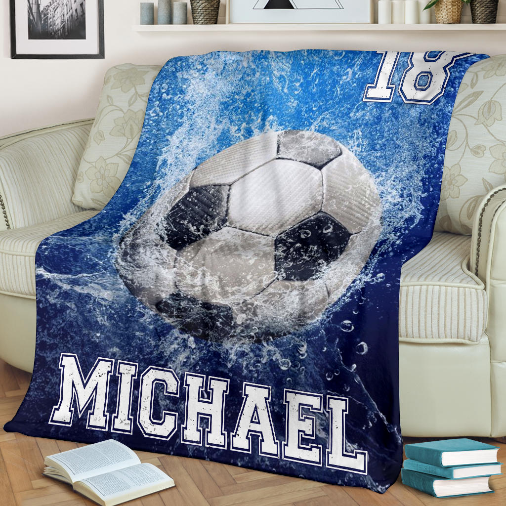 Ohaprints-Fleece-Sherpa-Blanket-Soccer-Blue-Ball-Water-Drop-Custom-Personalized-Name-Number-Soft-Throw-Blanket-1192-Fleece Blanket