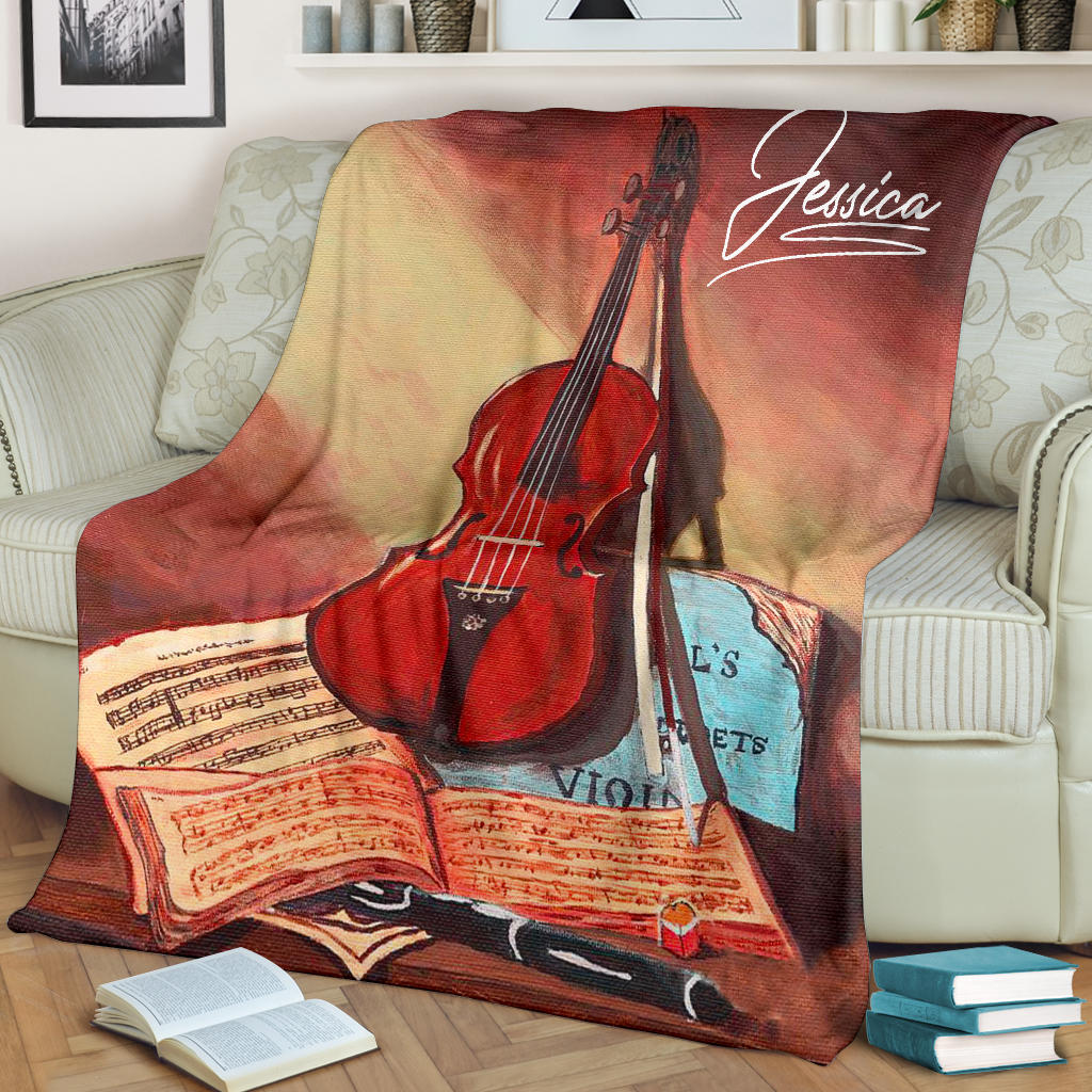 Ohaprints-Fleece-Sherpa-Blanket-Violin-Painting-Gift-For-Violin-Lovers-Custom-Personalized-Name-Soft-Throw-Blanket-1265-Fleece Blanket