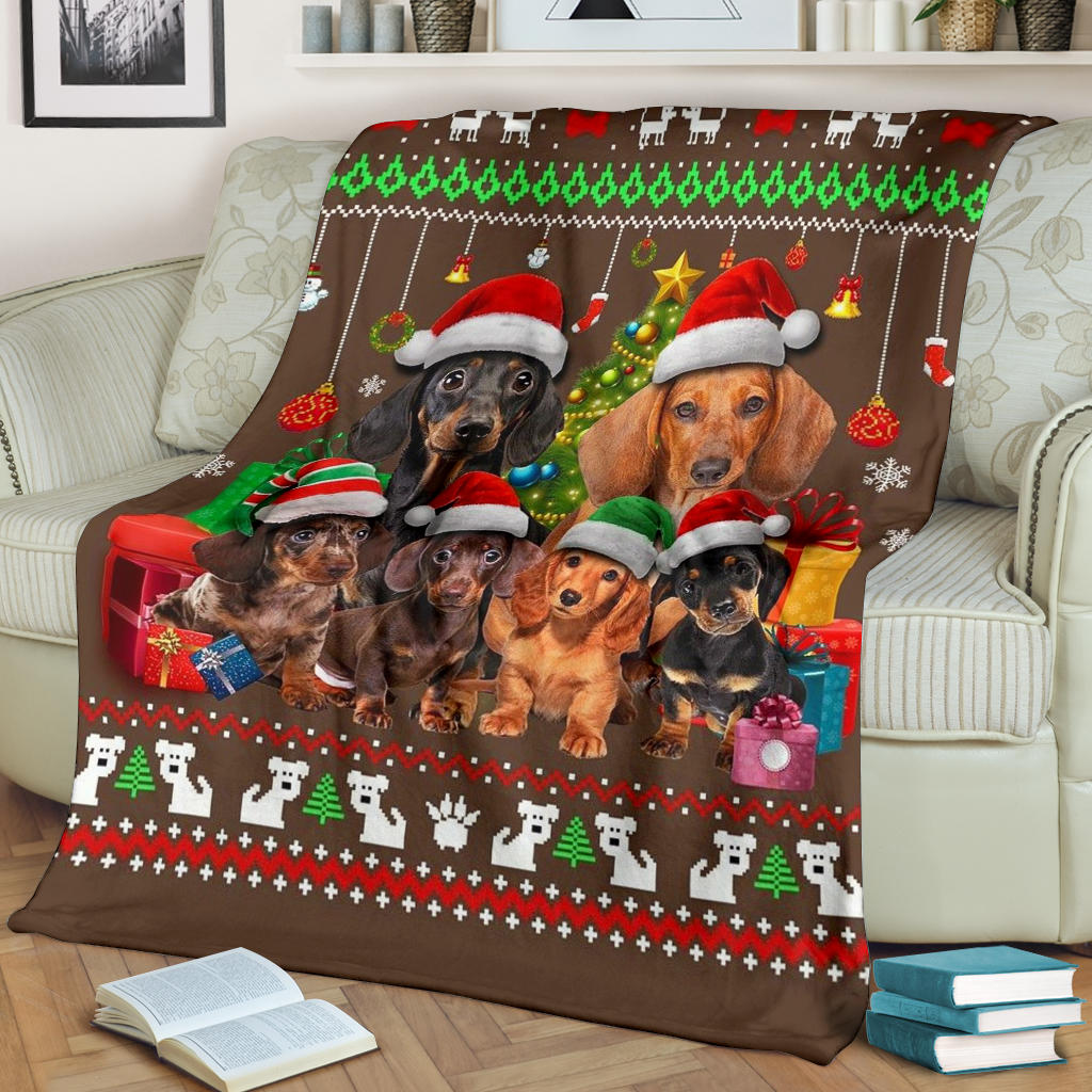 Ohaprints-Fleece-Sherpa-Blanket-Dachshund-Family-Lovely-Xmas-Gift-For-Dog-Lovers-Soft-Throw-Blanket-1780-Fleece Blanket