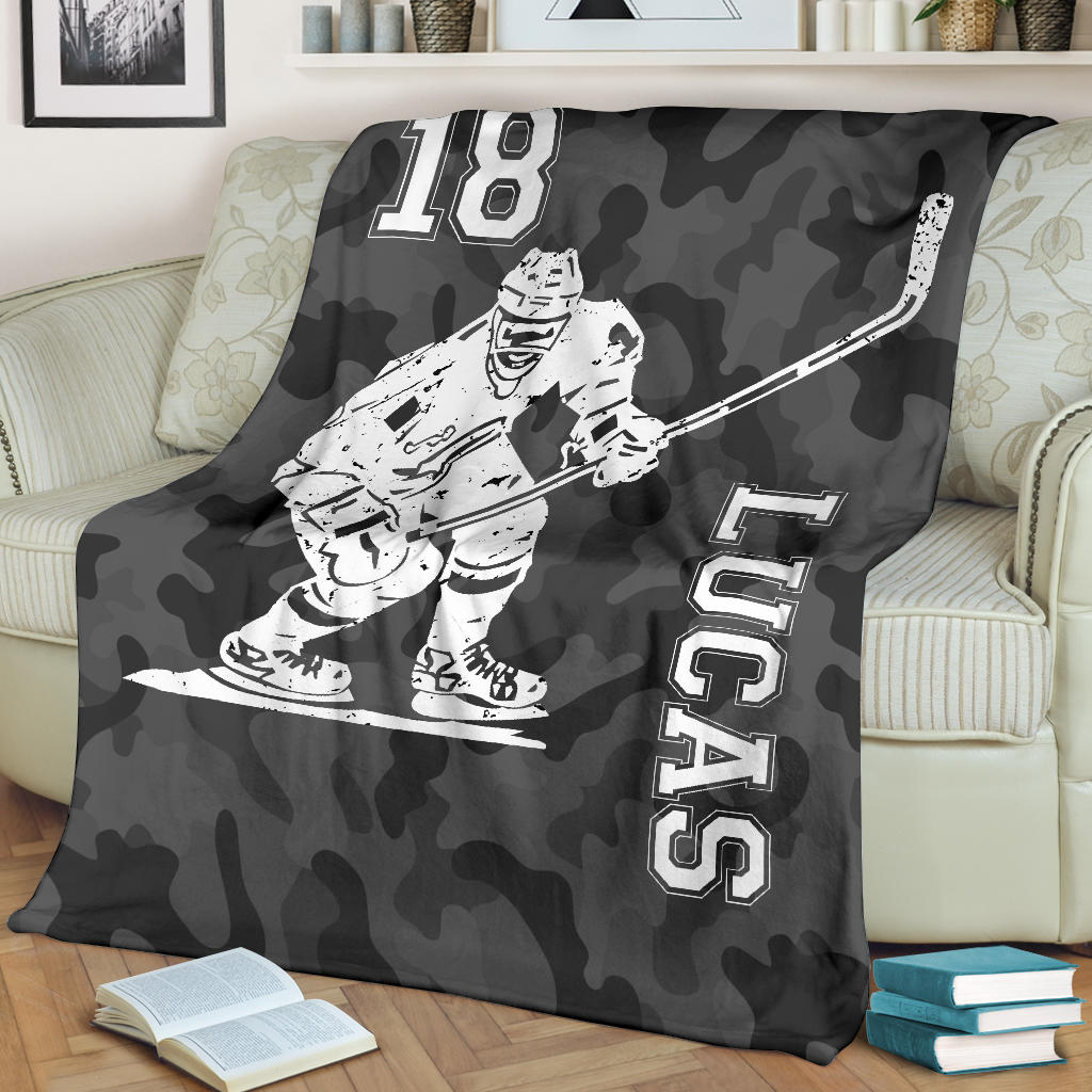 Ohaprints-Fleece-Sherpa-Blanket-Black-Camoflage-Pattern-Hockey-Boy-Player-Hockey-Men-Custom-Personalized-Name-Number-Soft-Throw-Blanket-1765-Fleece Blanket