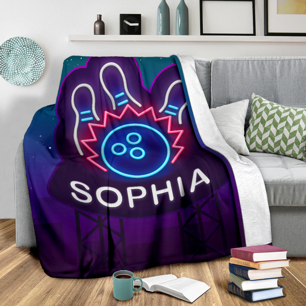 Ohaprints-Fleece-Sherpa-Blanket-Bowling-Neon-Custom-Personalized-Name-Soft-Throw-Blanket-1422-Sherpa Blanket