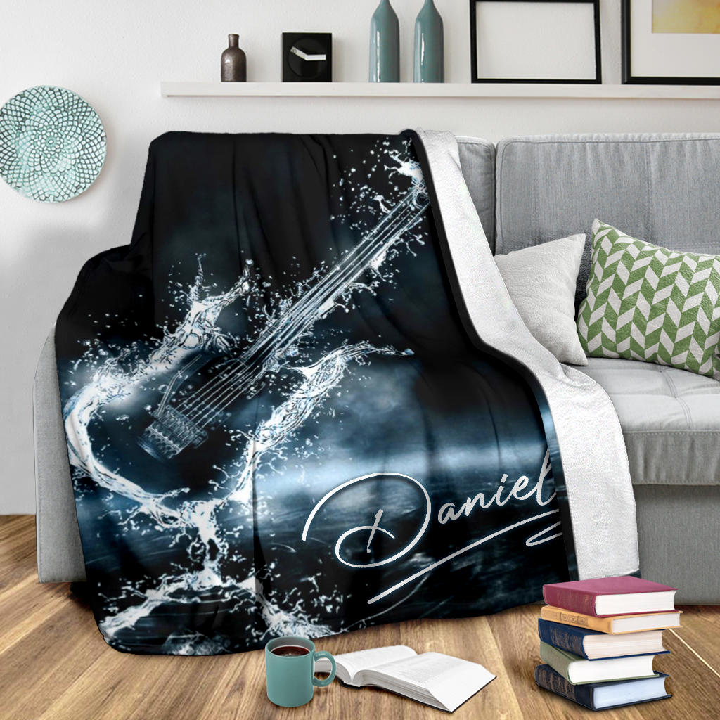 Ohaprints-Fleece-Sherpa-Blanket-Watery-Guitar-Bass-Guitar-Lover-Gift-Guitarist-Black-Custom-Personalized-Name-Soft-Throw-Blanket-1671-Sherpa Blanket