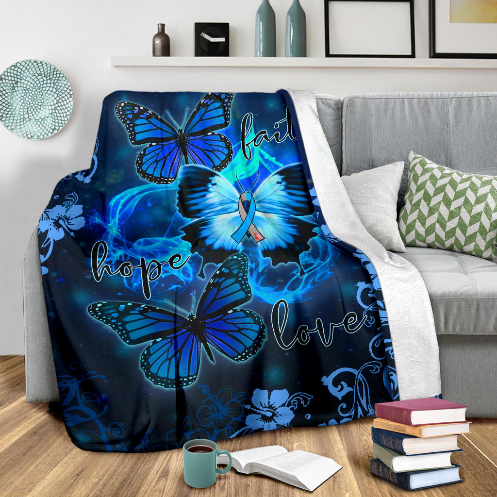 Ohaprints-Fleece-Sherpa-Blanket-Diabetes-Awareness-Blue-Ribbon-Butterfly-Faith-Hope-Love-Flower-Soft-Throw-Blanket-1570-Sherpa Blanket
