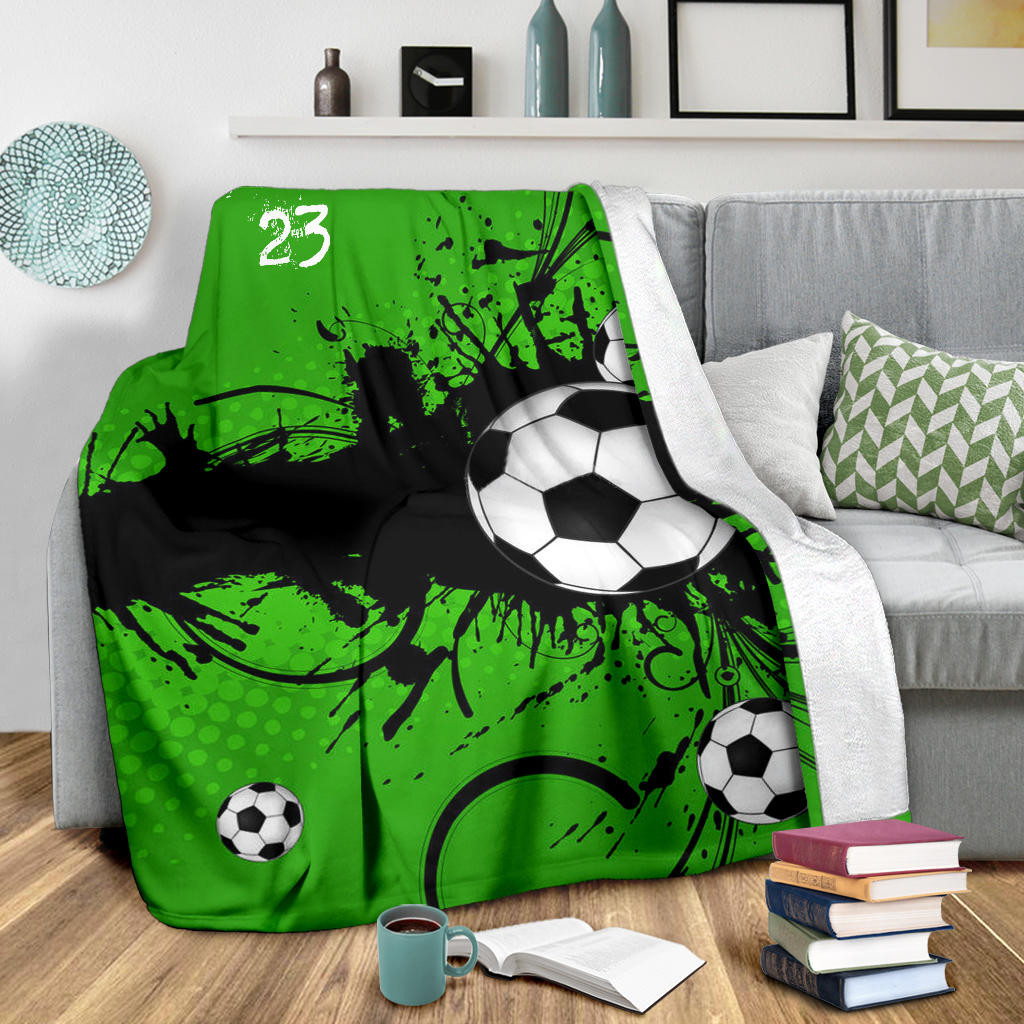 Ohaprints-Fleece-Sherpa-Blanket-Soccer-Green-With-Balls-Custom-Personalized-Name-Number-Soft-Throw-Blanket-1884-Sherpa Blanket