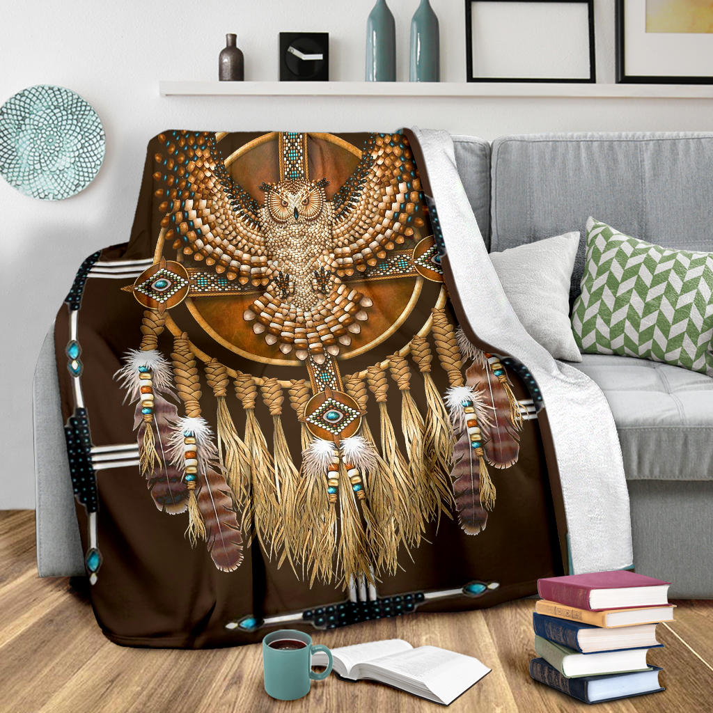 Ohaprints-Fleece-Sherpa-Blanket-Owl-American-Native-Dreamcatcher-Boho-Style-Soft-Throw-Blanket-1414-Sherpa Blanket